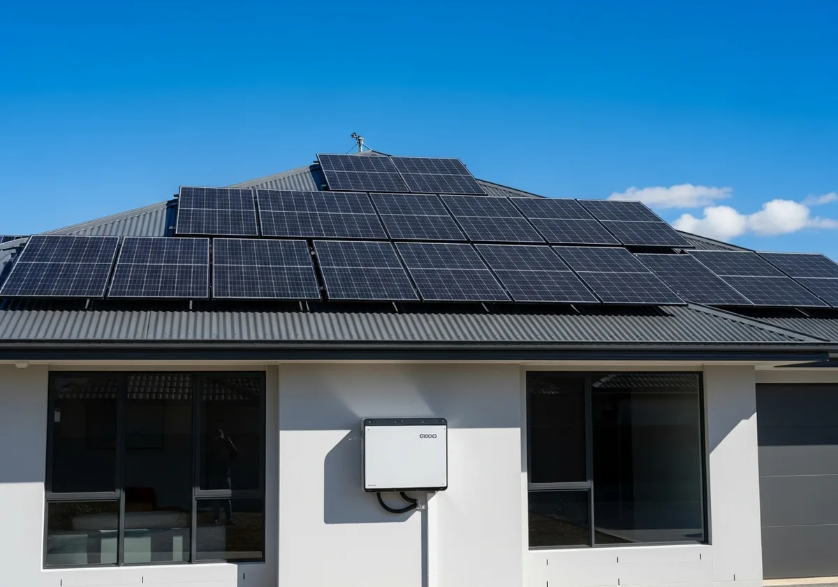 Energy package concept: a rooftop solar array with home battery storage, sized to the household and designed into the home from day one.